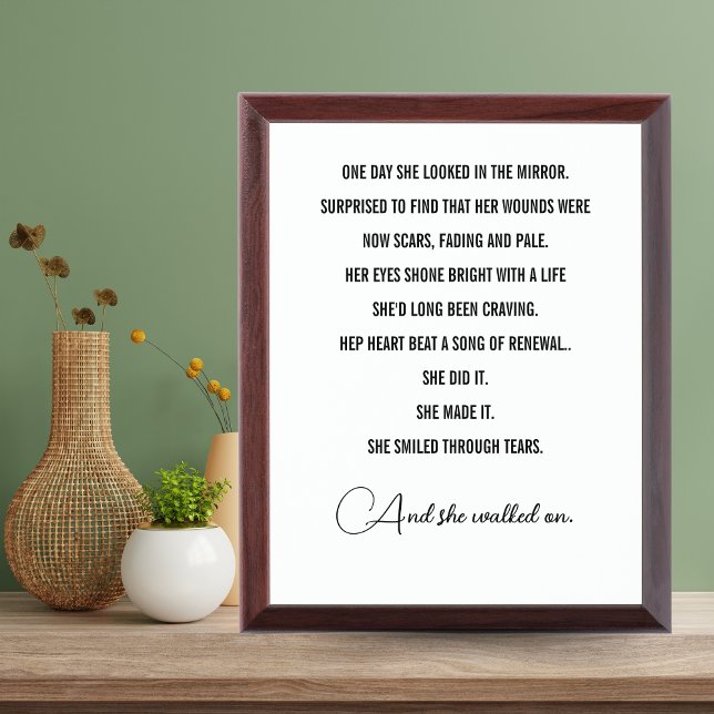 "She Walked On" Quote Print - Strength, Courage Award Plaque ("She Walked On" Quote Print - Strength, Courage, Wisdom - Survivor Gift for Women)