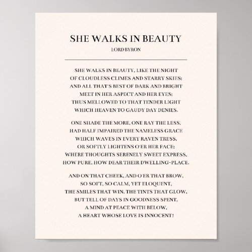 She walks in beauty poem poster