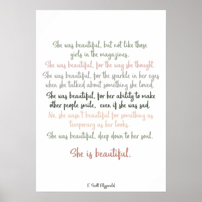 She Was Beautiful By F. Scott Fitzgerald Poster (Front)