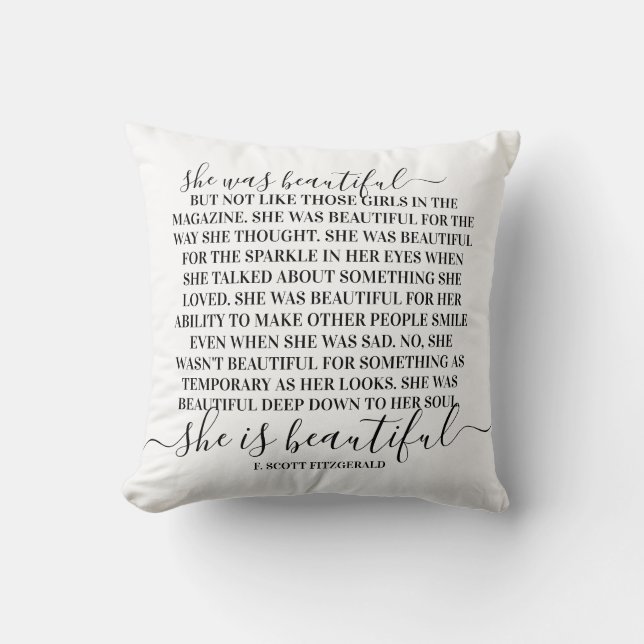 She was beautiful f scott fitzgerald beauty quote throw pillow (Front)