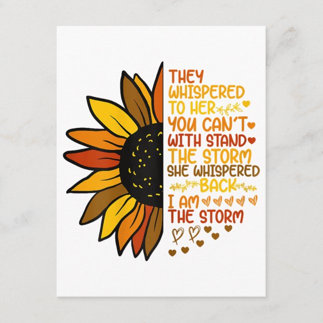 She Whispered Back I Am The Storm Funny Sunflower  Enclosure Card (Front)
