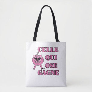 She Who Dares Wins in French w/ Girly Pig Tote Bag