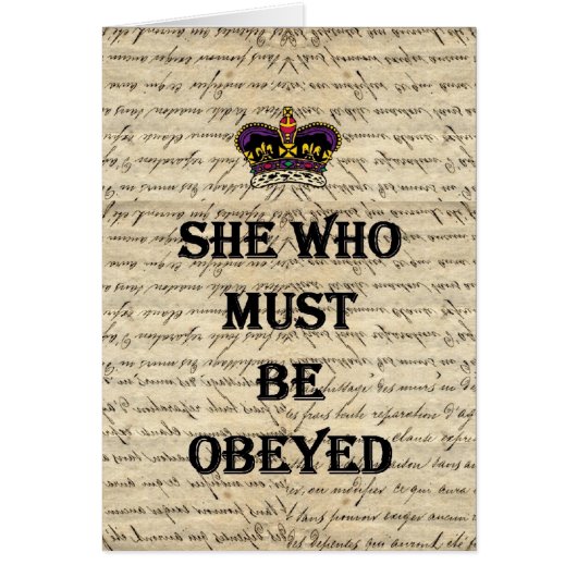 She who must be obeyed cards (Front)