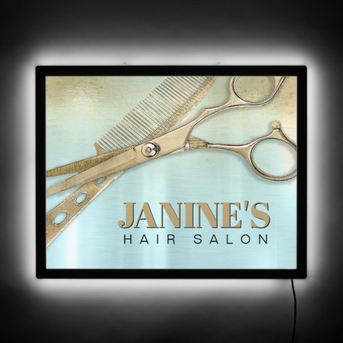 Shears and Comb Hair Salon TealGold ID814  LED Sign