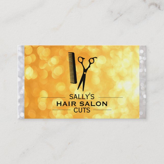 Shears & Comb with Dividers (gold & white bokeh) Business Card (Front)