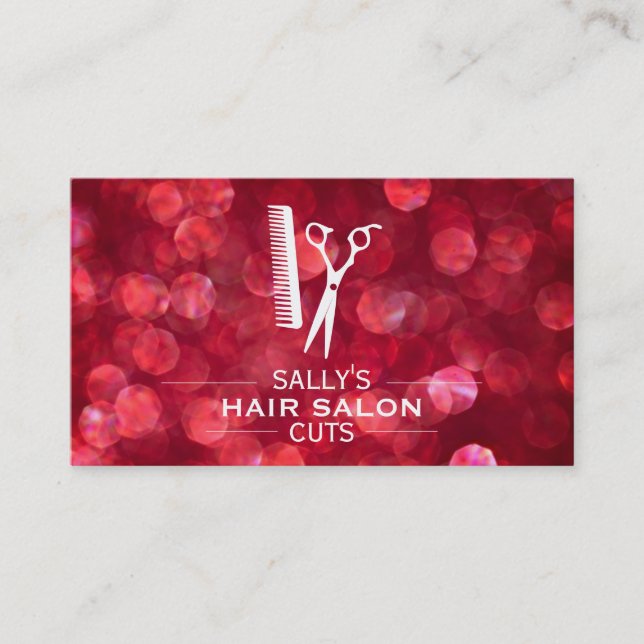 Shears & Comb with Dividers (red bokeh) Business Card (Front)