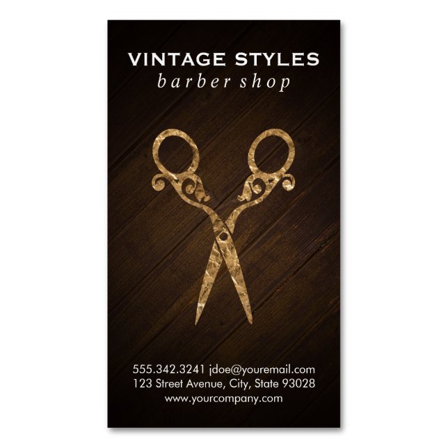 Shears | Ornate / Gold | Wooden Business Card Magnet (Front Vertical)