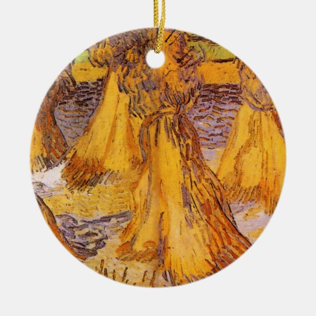 Sheaves of Wheat by Vincent van Gogh Ceramic Ornament (Front)