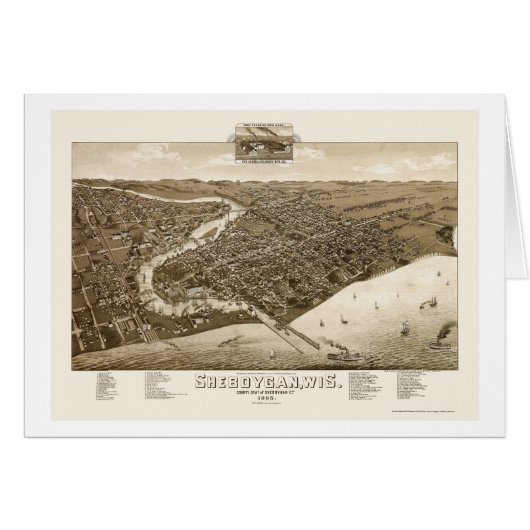 Sheboygan, WI Panoramic Map - 1885 Cards (Front Horizontal)