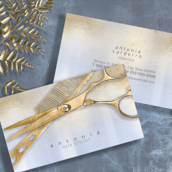 Sheen And Shears Hair Stylist Gold/blue Id814 Business Card by arrayforcards at Zazzle