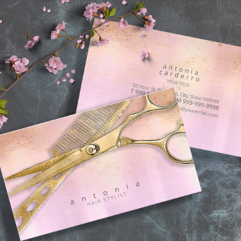 Sheen And Shears Hair Stylist Gold/orchid Id814 Business Card by arrayforcards at Zazzle
