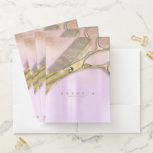 Sheen and Shears Hair Stylist Gold/Orchid ID814 Pocket Folder (In Situ)