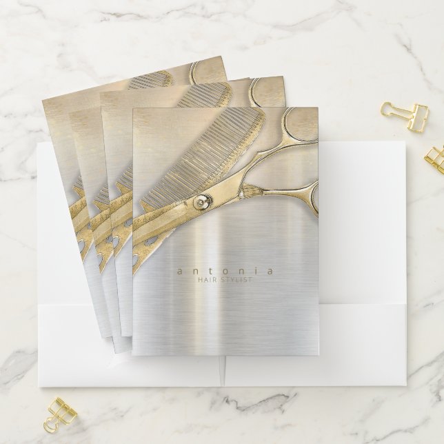 Sheen and Shears Hair Stylist Gold/Silver ID814 Pocket Folder (In Situ)