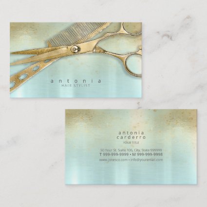 Sheen and Shears Hair Stylist Gold/Teal ID814 Business Card