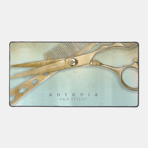 Sheen and Shears Hair Stylist GoldTeal ID814 Desk Mat