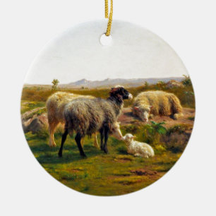 Sheep and a Lamb by Rosa Bonheur Ceramic Ornament