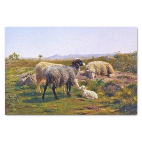 Sheep and a Lamb in Nature by Rosa Bonheur Tissue Paper