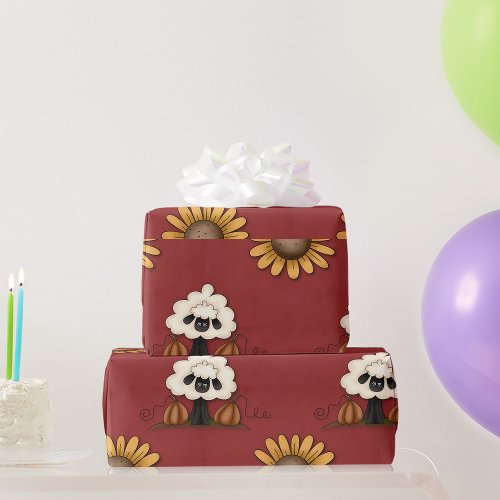 Sheep And Flowers Wrapping Paper