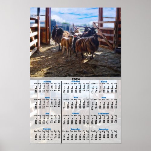 Sheep and Goats in the Barn 2024 Calendar Poster