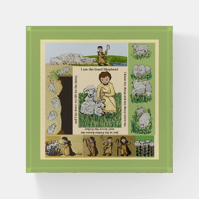 Sheep and Good Shepherd Paperweight (Front)