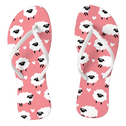 Sheep and Hearts _ Pink Flip Flops