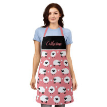 Sheep and Hearts with Name - Pink  Apron