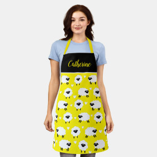 Sheep and Hearts with Name - Yellow Apron