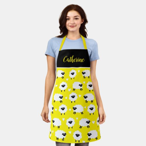 Sheep and Hearts with Name _ Yellow Apron