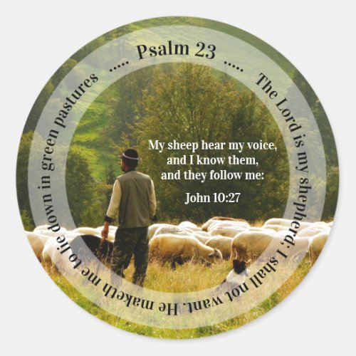 Sheep and Lamb by Lake Psalm 23 Classic Round Sticker