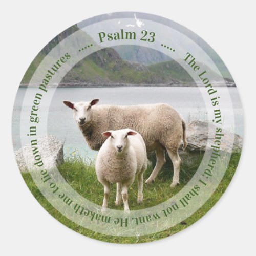Sheep and Lamb by Lake Psalm 23 Classic Round Sticker