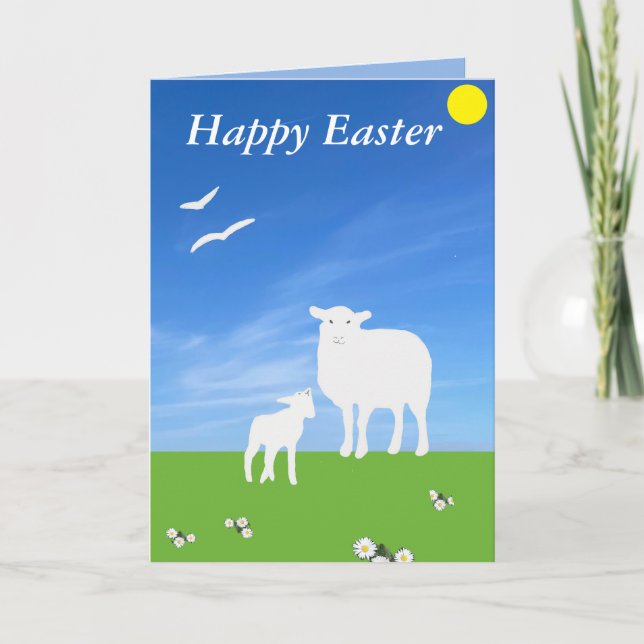 Sheep and Lamb editable Easter Holiday Card (Front)