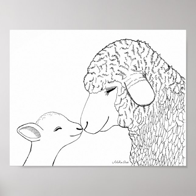 Sheep and Lamb Farm Animal Nursery Decor Art (Front)