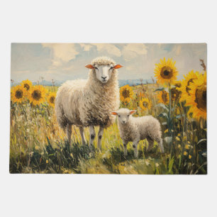 Sheep and Lamb Sunflower Field Doormat