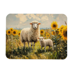 Sheep and Lamb Sunflower Field Flexible Magnet