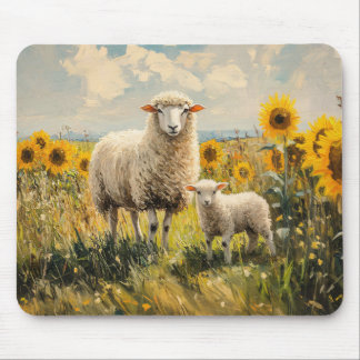 Sheep and Lamb Sunflower Field Mouse Pad