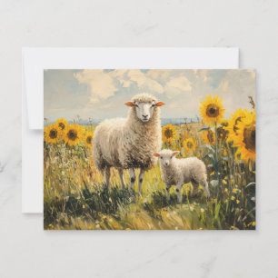 Sheep and Lamb Sunflower Field Postcard