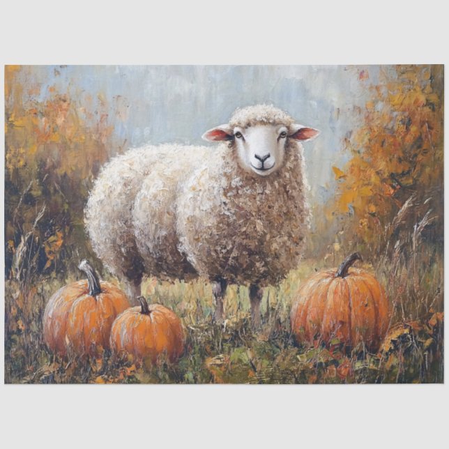 Sheep and Pumpkins Painting Decoupage Tissue Paper (Front)