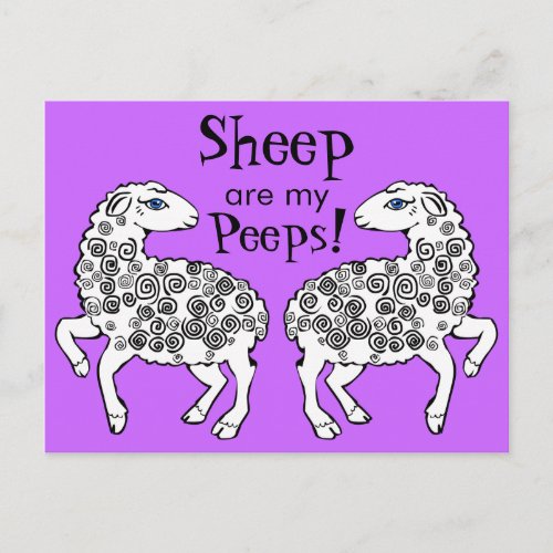 Sheep are my Peeps Folk Art Purple Postcard