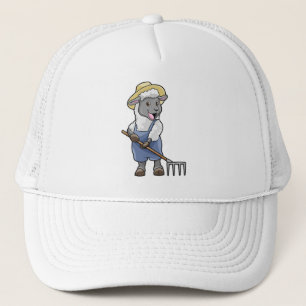 Sheep as Farmer with Rake & Hat