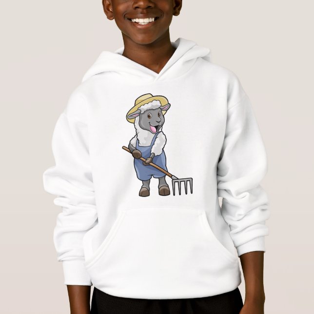 Sheep as Farmer with Rake & Hat Hoodie (Front)