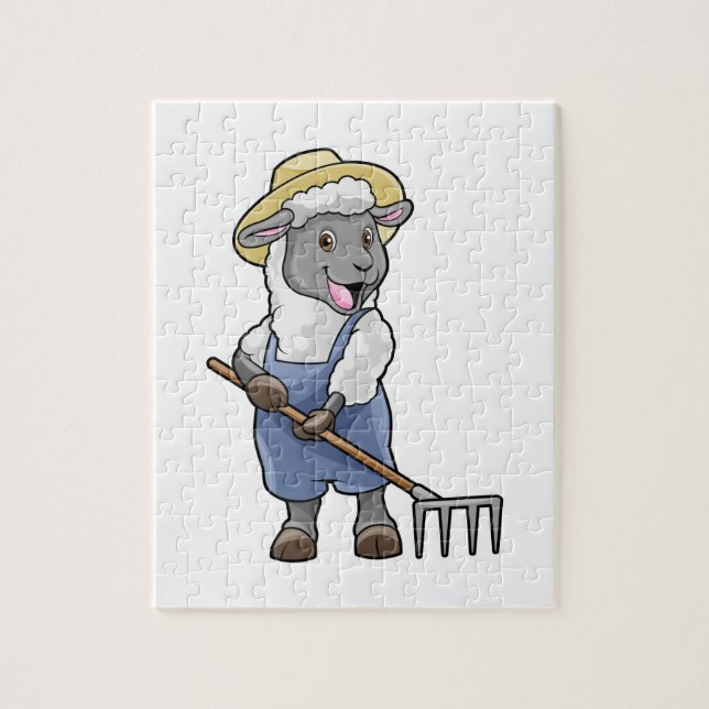 Sheep as Farmer with Rake & Hat Jigsaw Puzzle (Vertical)
