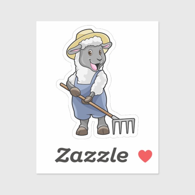 Sheep as Farmer with Rake & Hat Sticker (Sheet)