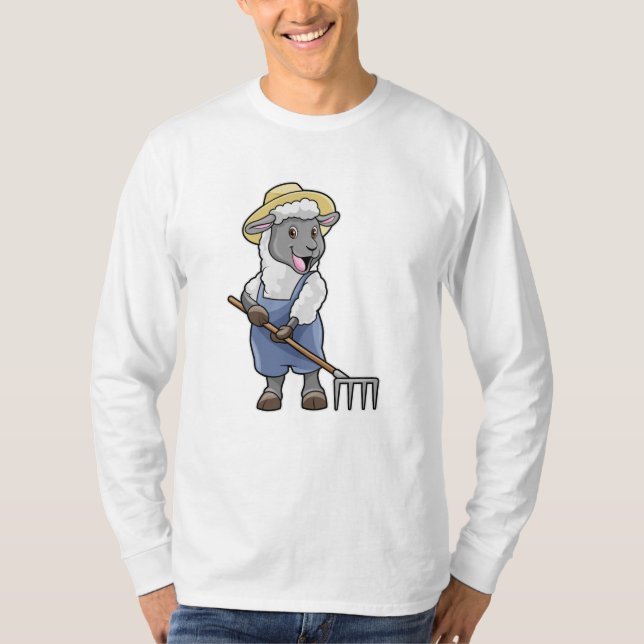Sheep as Farmer with Rake & Hat T-Shirt (Front)