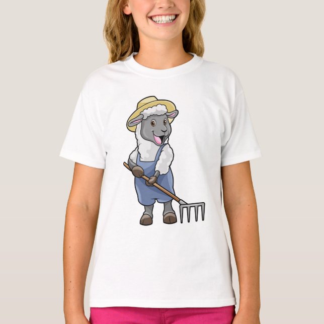 Sheep as Farmer with Rake & Hat T-Shirt (Front)