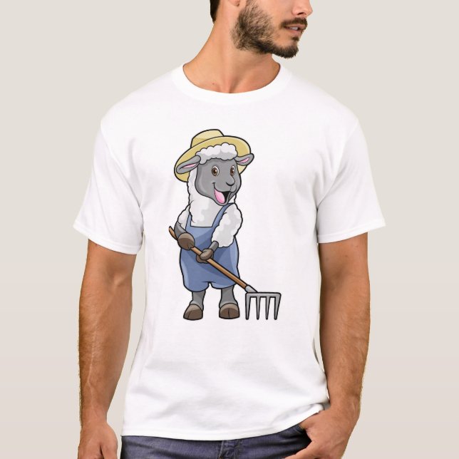 Sheep as Farmer with Rake & Hat T-Shirt (Front)