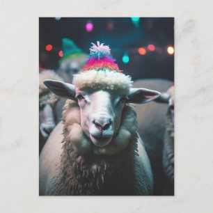 Sheep at a Funny Colorful Birthday Party Postcard