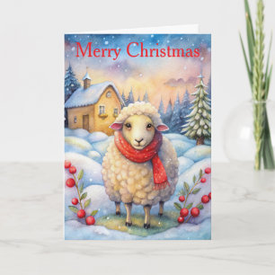 Sheep at Christmas Holiday Card