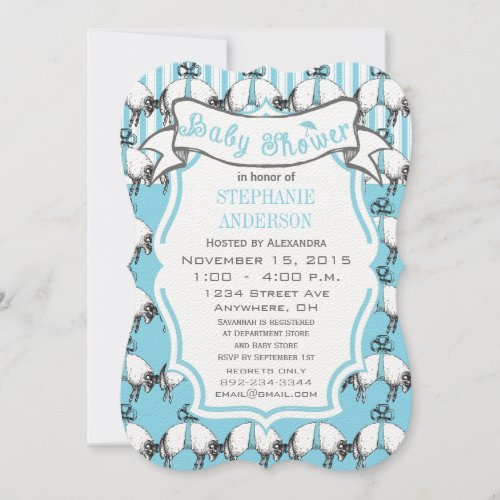 Sheep Baby Boy Cute Lamb Pattern Shower Invitation