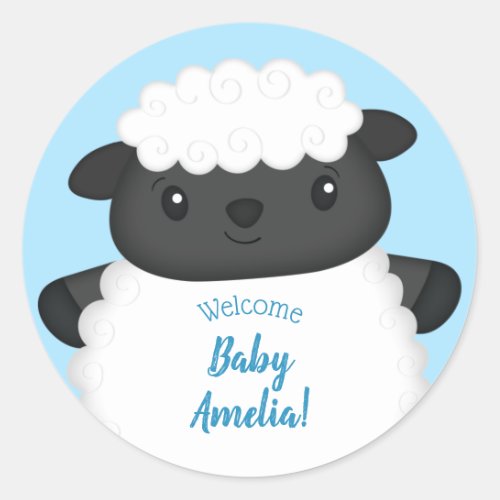 Sheep Baby Shower Blue Classic Round Sticker