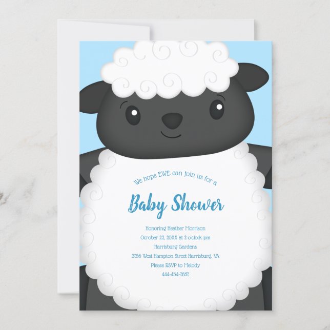 Sheep Baby Shower Blue Invitation (Front)